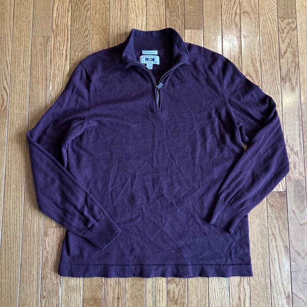 Joseph Abboud Sweater Mens L Maroon Red 1/4 Zip Pullover Extra Fine Merino Wool
